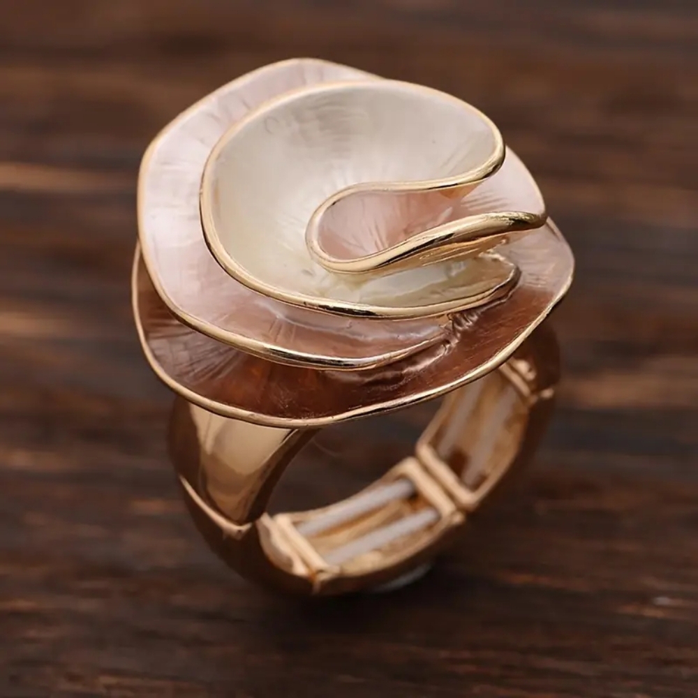 Elegant Beautiful Flower Ring, Adjustable band, Made in Europe